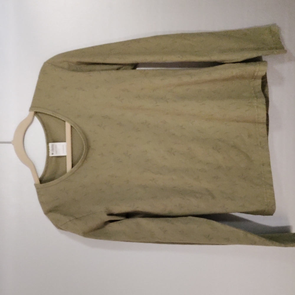 Columbia women's blouse, floral pattern lg, olive color.